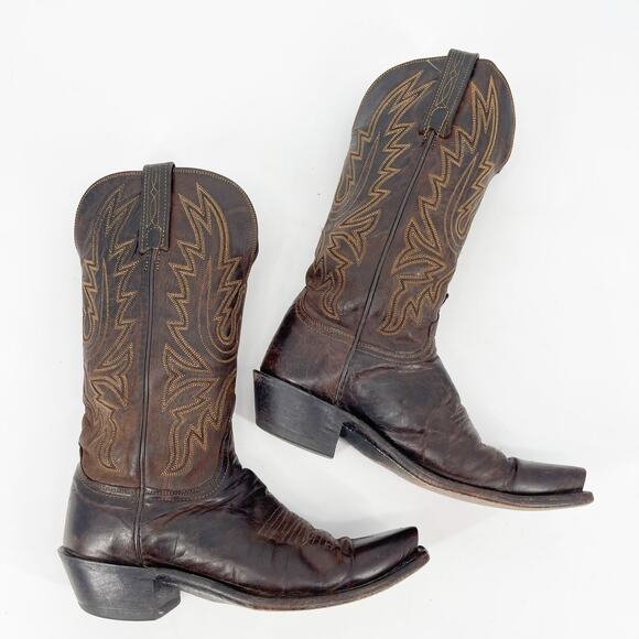 Lucchese N4554 Women’s 6.5 Brown Savannah Stitch Snip Toe Western Cowgirl Boots - Picture 3 of 11